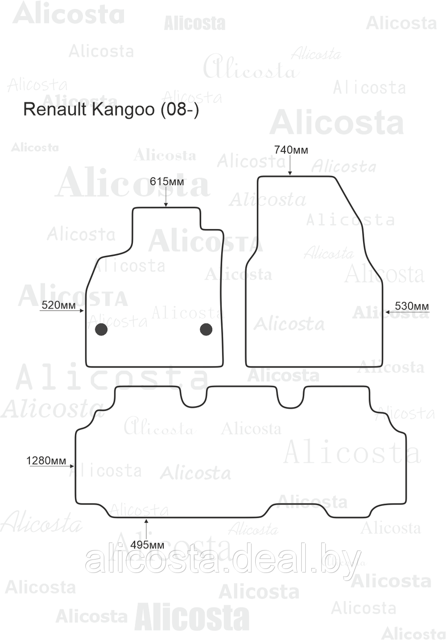 Ворсовые автоковрики Renault Kangoo (08-) Салон, Premium, Черный - фото 1 - id-p199193382