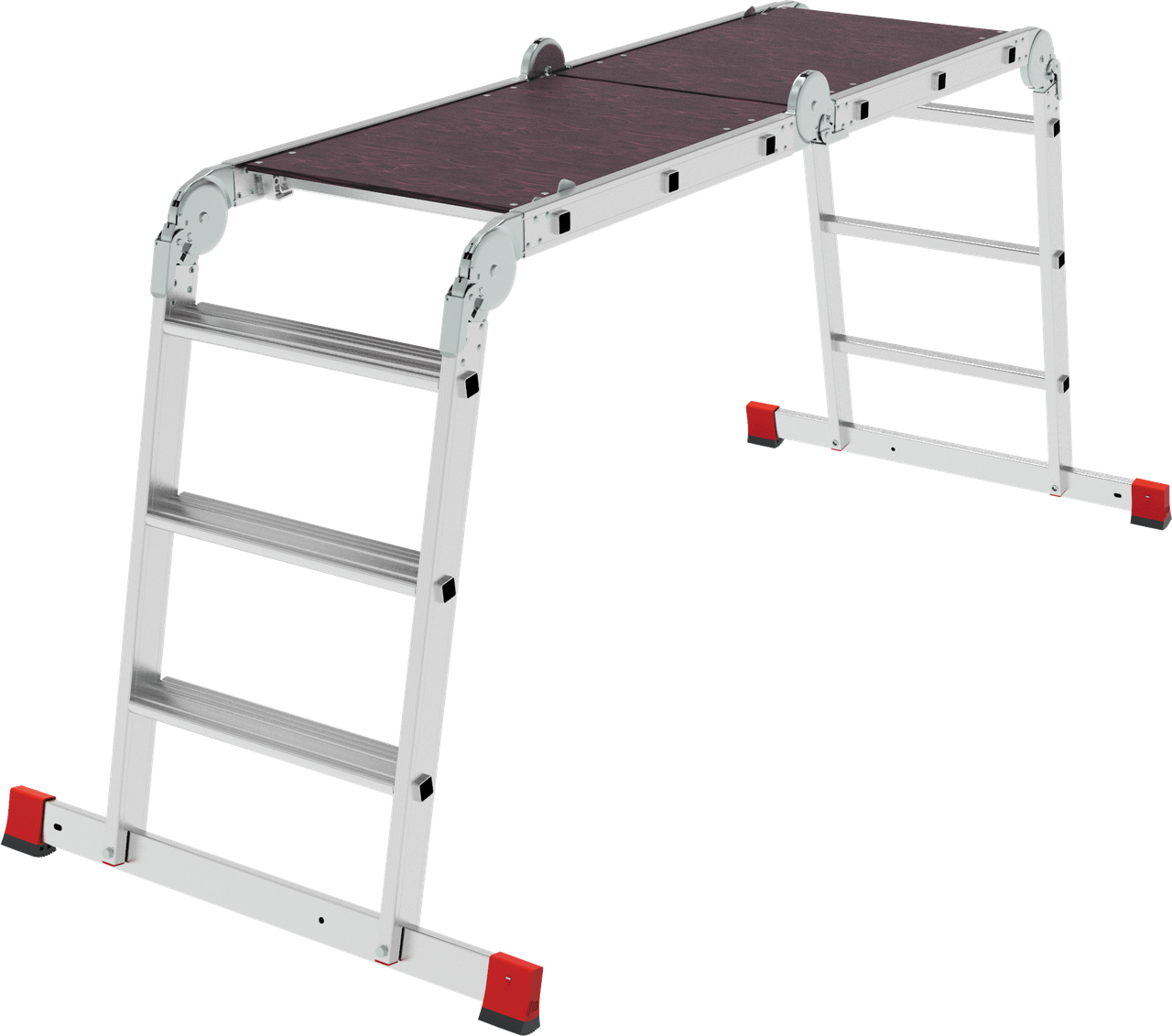 Профессиональная алюминиевая лестница-трансформер с развальцованными ступенями и помостом ширина 500 мм NV3334