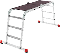 Профессиональная алюминиевая лестница-трансформер с развальцованными ступенями и помостом ширина 500 мм NV3334