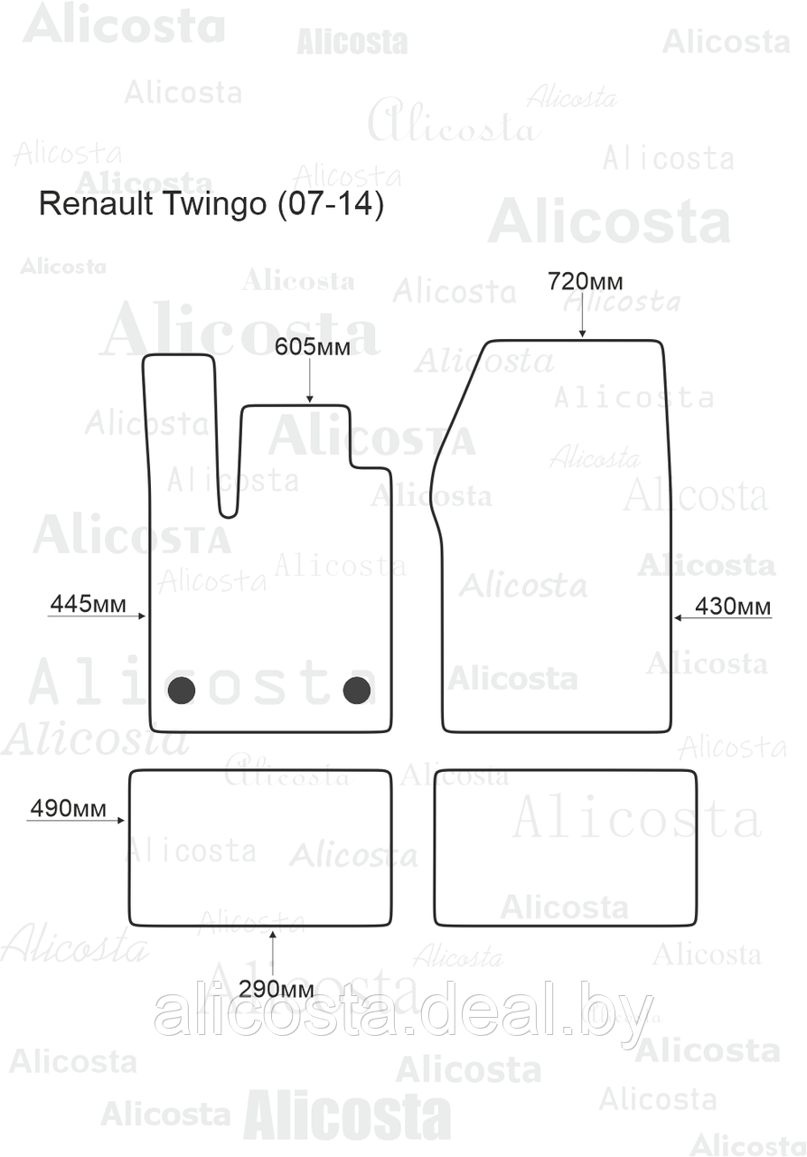 Ворсовые автоковрики Renault Twingo (07-14) Салон, Premium, Черный - фото 1 - id-p199193773