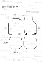 ЭВА автоковрики SEAT Toledo (04-09) Салон, Шестиугольник, Черный