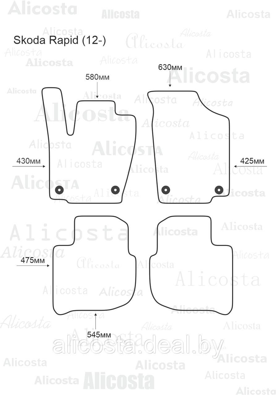 Ворсовые автоковрики Skoda Rapid (12-) Салон, Standart, Черный - фото 1 - id-p199194156