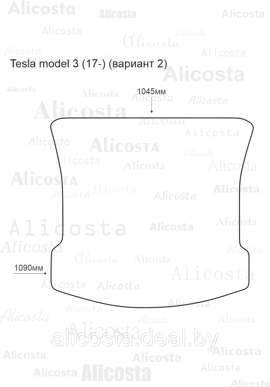 Ворсовый автоковрик Tesla Model 3 (17-) Багажник (Вариант 2), Standart, Черный - фото 1 - id-p199194922