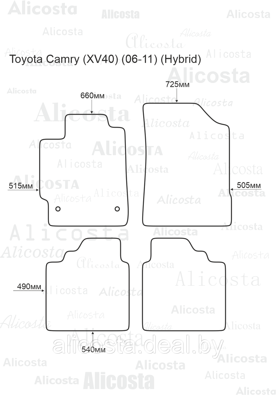 Ворсовые автоковрики Toyota Camry (XV40) (06-11) (Hybrid) Салон, Standart, Черный - фото 1 - id-p199195229