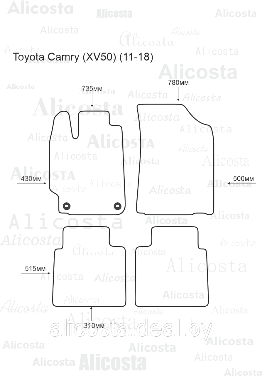Ворсовые автоковрики Toyota Camry (XV50) (11-18) Салон, Premium, Черный - фото 1 - id-p199195254