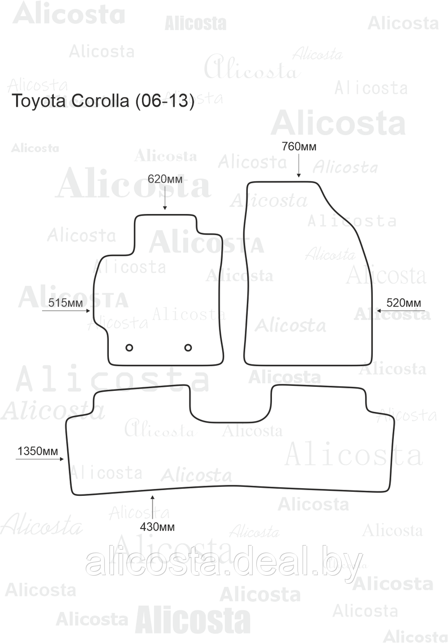 Ворсовые автоковрики Toyota Corolla (06-13) Салон, Standart, Черный - фото 1 - id-p199195337