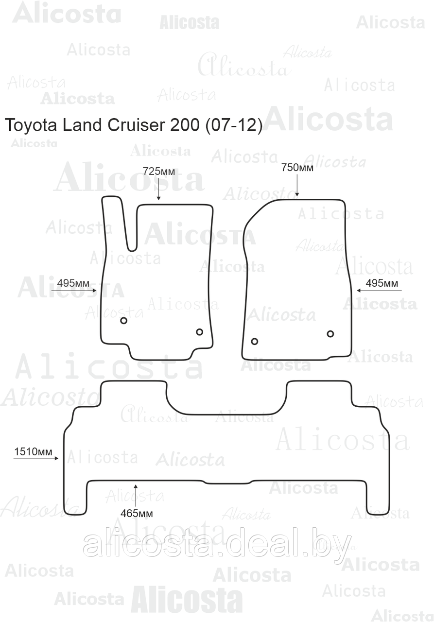 Ворсовые автоковрики Toyota Land Cruiser 200 (07-12) Салон, Premium, Черный - фото 1 - id-p199195516