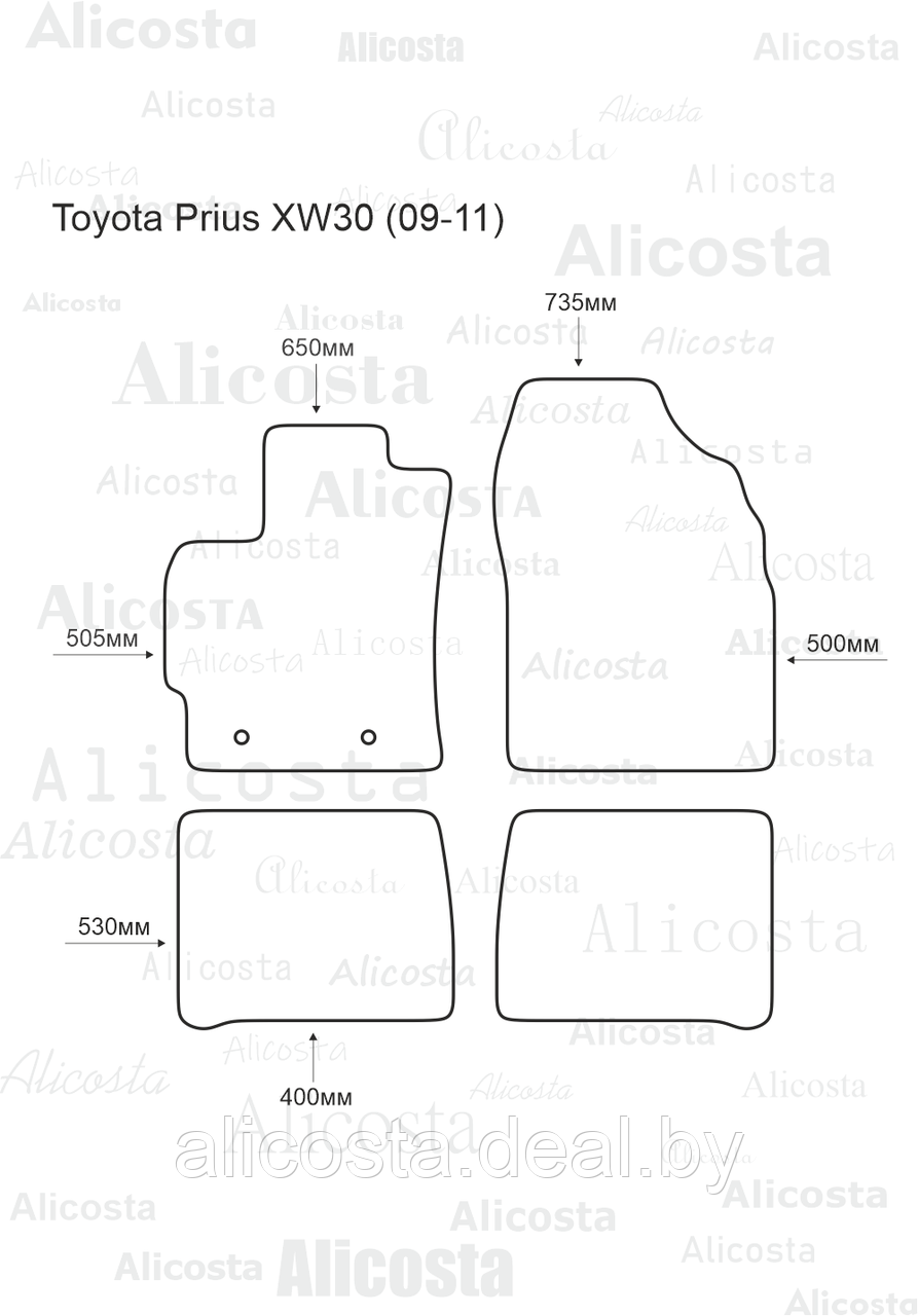 Ворсовые автоковрики Toyota Prius XW30 (09-11) Салон, Standart, Черный - фото 1 - id-p199195735