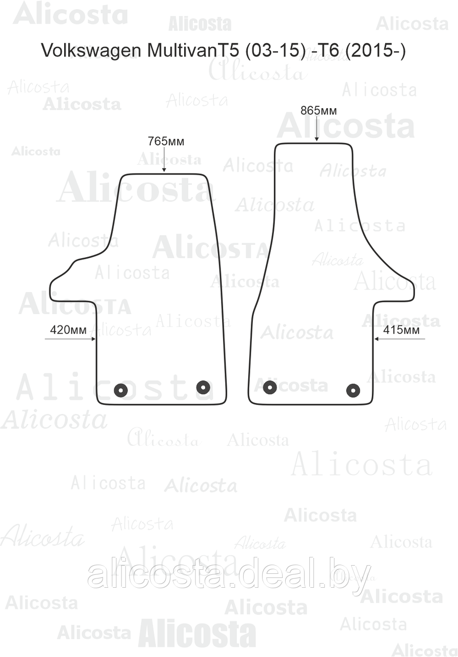 Ворсовые автоковрики Volkswagen Multivan T5 (03-15) - T6 (2015-) Водительский + передний пассажирский, - фото 1 - id-p199196378