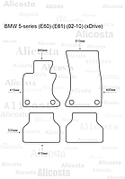 Ворсовые автоковрики BMW 5-series (E60) (E61) (02-10) (xDrive) Салон, Standart, Серый