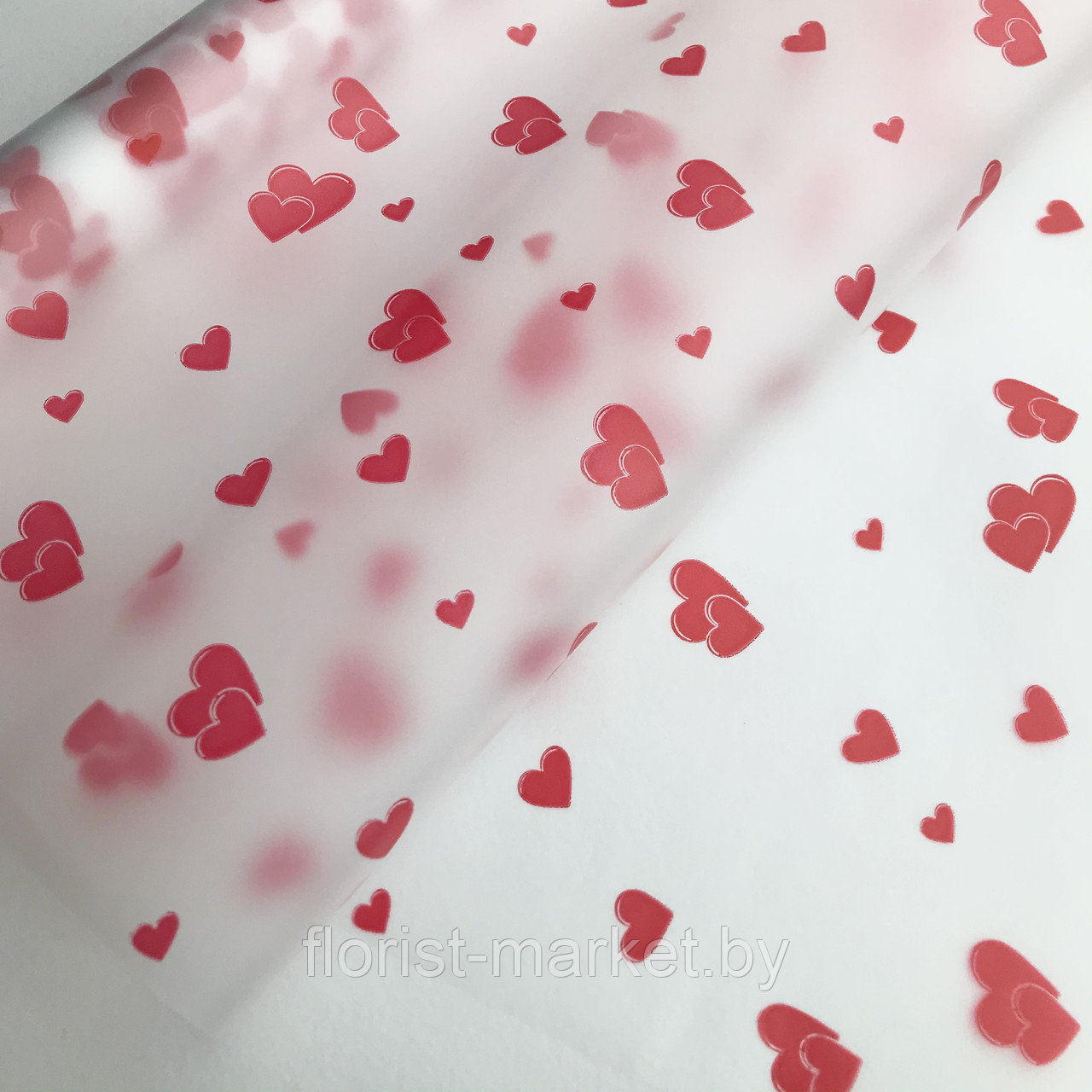 Матовая прозрачная пленка "Сердечки", красный, 50 см*9 м
