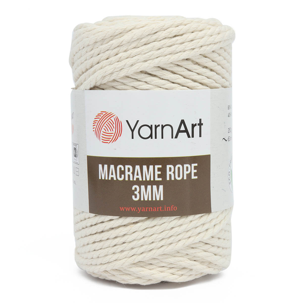 Пряжа YarnArt 'Macrame Rope 3мм' 250гр 63м (60% хлопок, 40% вискоза и полиэстер) (752 молочный) - фото 1 - id-p199377927