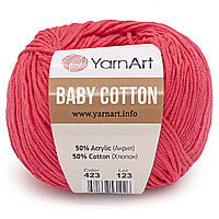 Пряжа YarnArt 'Baby Cotton' 50гр 165м (50% хлопок, 50% акрил) (423 ярко-розовый)