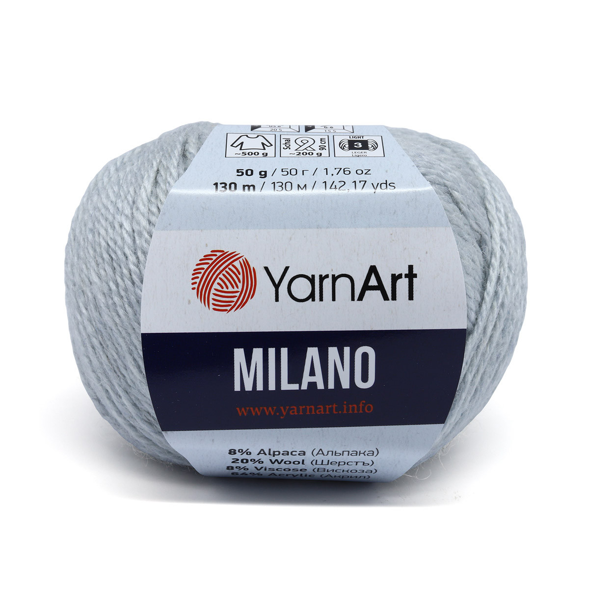 Пряжа YarnArt 'Milano' 50гр 130м (8% альпака, 20% шерсть, 8% вискоза, 64% акрил) (866 светло-серый) - фото 1 - id-p199378075
