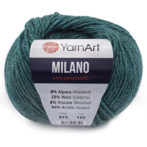 Пряжа YarnArt 'Milano' 50гр 130м (8% альпака, 20% шерсть, 8% вискоза, 64% акрил) (873 темная бирюза), фото 2