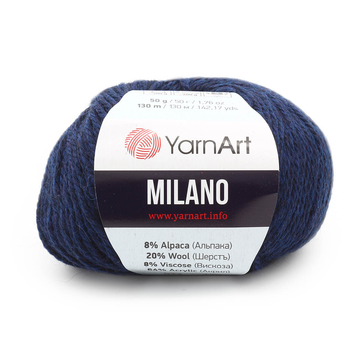 Пряжа YarnArt 'Milano' 50гр 130м (8% альпака, 20% шерсть, 8% вискоза, 64% акрил) (877 синий)