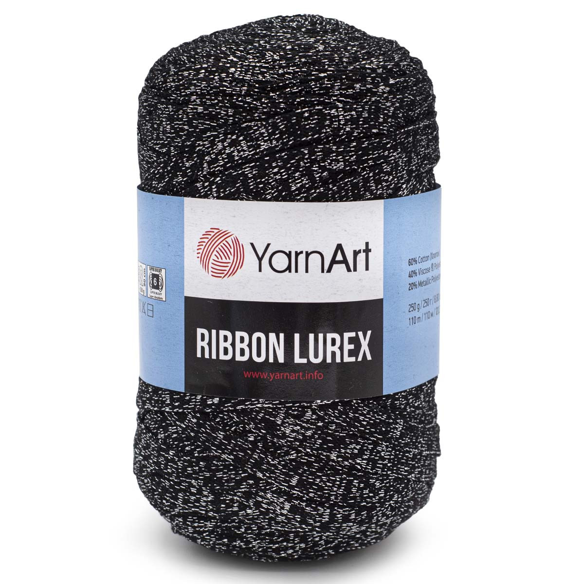 Пряжа YarnArt 'Ribbon Lurex' 250гр 110м (60% хлопок, 20% вискоза, полиэстер, 20% металлик) (723 асфальт) - фото 1 - id-p199378229