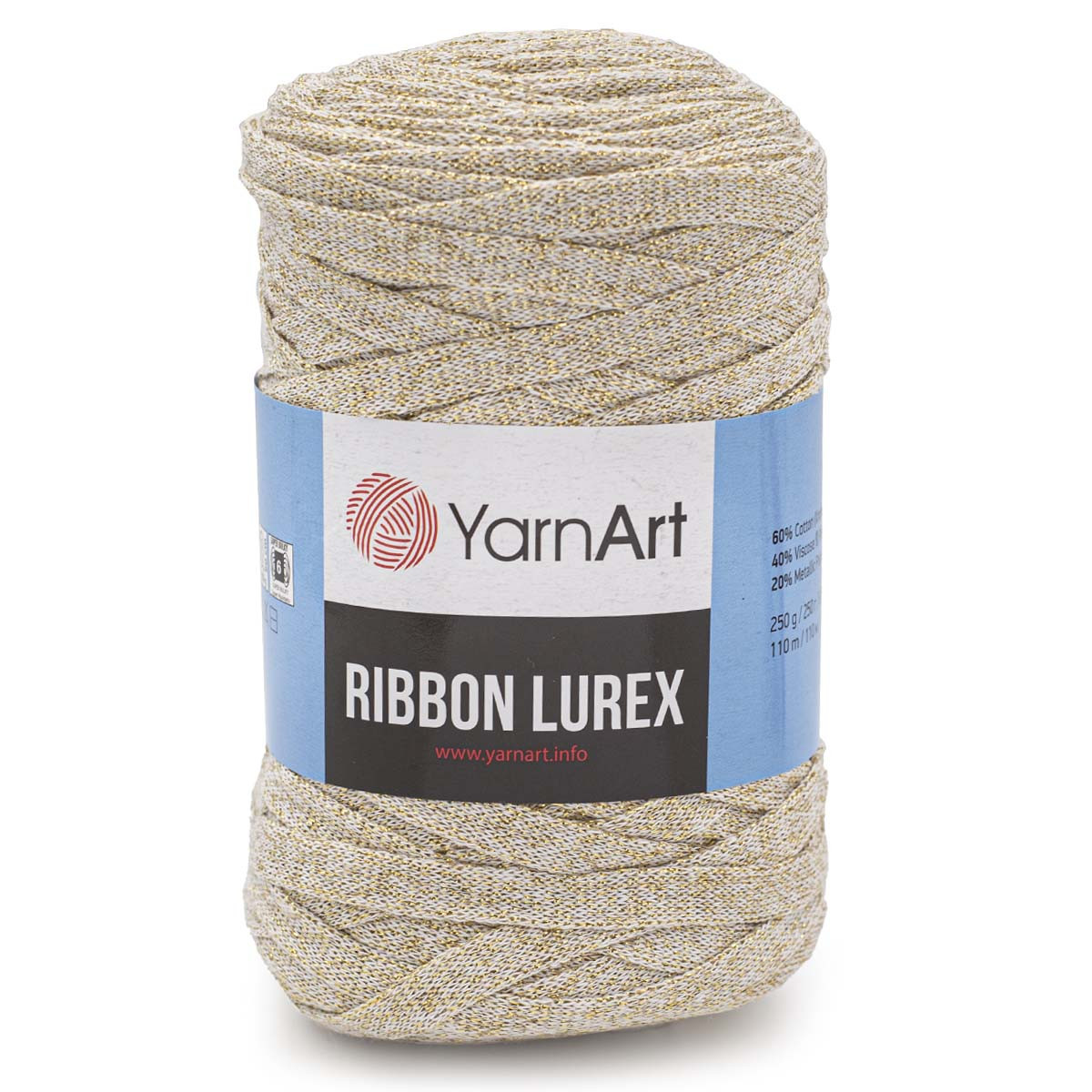 Пряжа YarnArt 'Ribbon Lurex' 250гр 110м (60% хлопок, 20% вискоза, полиэстер, 20% металлик) (724 белое золото) - фото 1 - id-p199378230