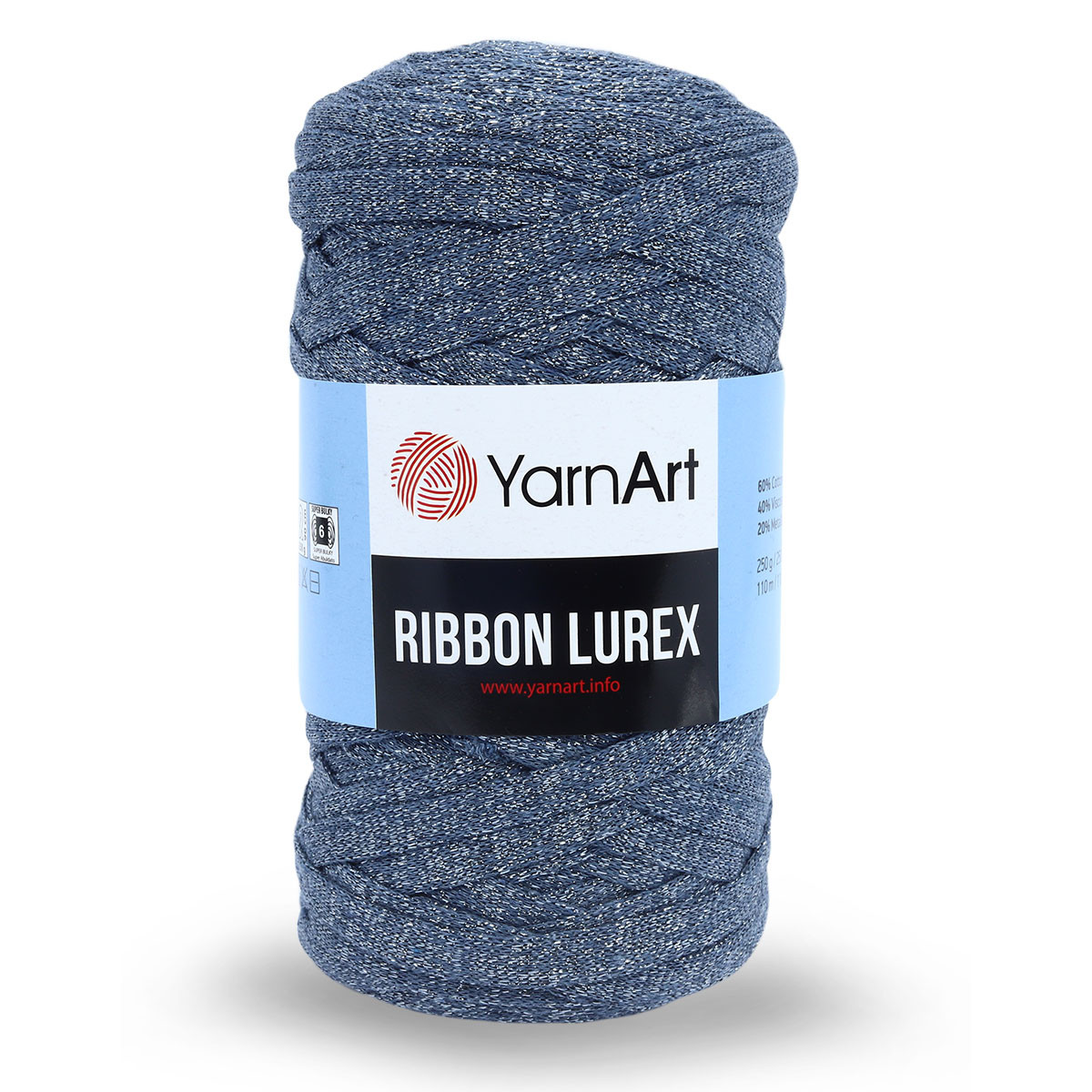 Пряжа YarnArt 'Ribbon Lurex' 250гр 110м (60% хлопок, 20% вискоза, полиэстер, 20% металлик) (730 джинсовый) - фото 1 - id-p199378233