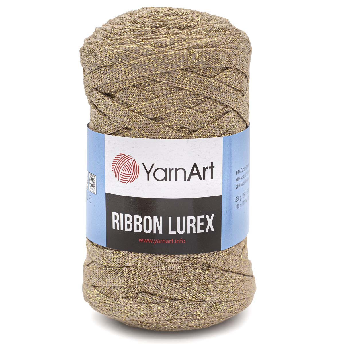 Пряжа YarnArt 'Ribbon Lurex' 250гр 110м (60% хлопок, 20% вискоза, полиэстер, 20% металлик) (735 капучино) - фото 1 - id-p199378235