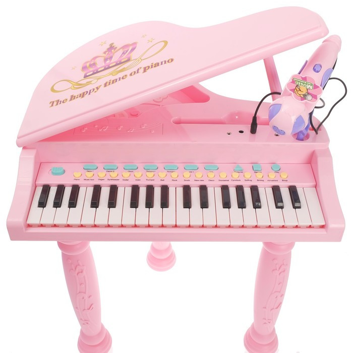 Пианино «Розовая мечта» с микрофоном и стульчиком, световые и звуковые эффекты - фото 2 - id-p199389131