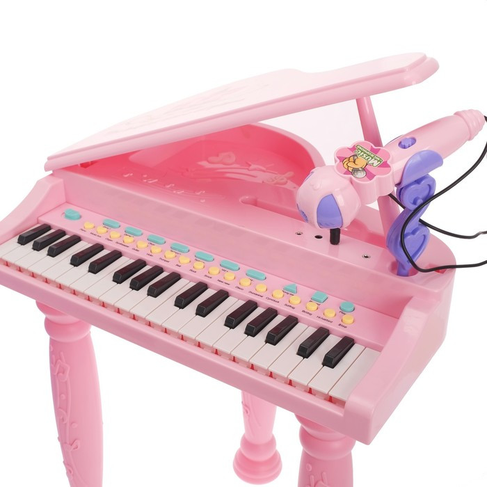 Пианино «Розовая мечта» с микрофоном и стульчиком, световые и звуковые эффекты - фото 3 - id-p199389131