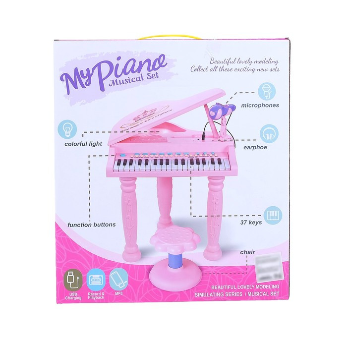Пианино «Розовая мечта» с микрофоном и стульчиком, световые и звуковые эффекты - фото 6 - id-p199389131