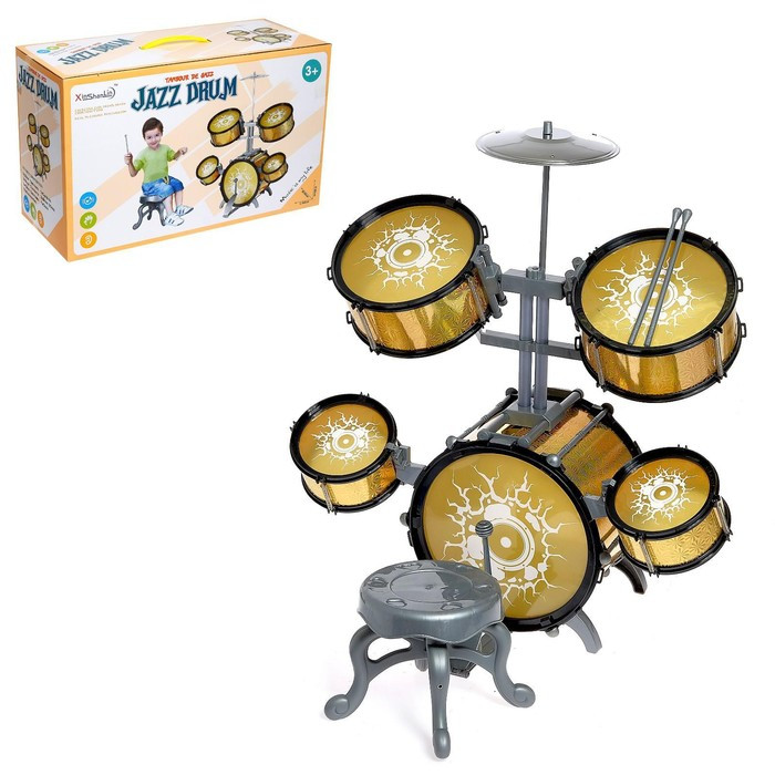 Барабанная установка «Голд», 5 барабанов, тарелка, палочки, стульчик, педаль - фото 1 - id-p199389205