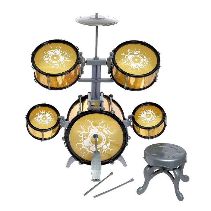 Барабанная установка «Голд», 5 барабанов, тарелка, палочки, стульчик, педаль - фото 3 - id-p199389205