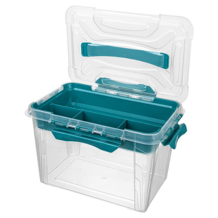 Ящик универсальный GRAND BOX, цвет голубой, с замками и вставкой-органайзером, 6,65 л . - фото 3 - id-p199394662
