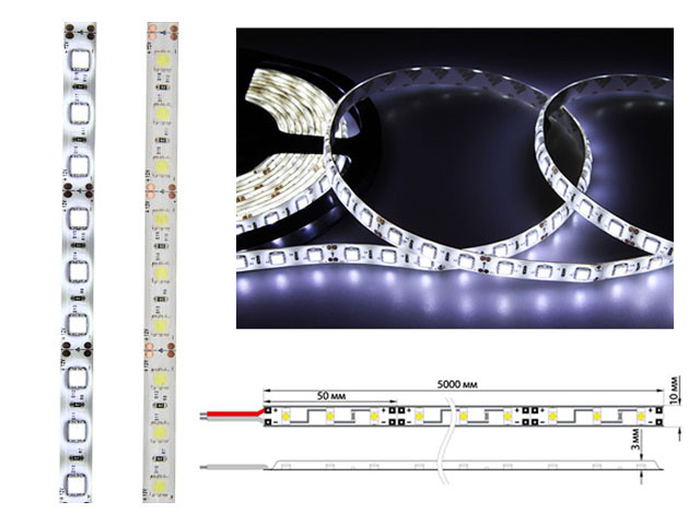 LED лента силикон, 10 мм, IP65, SMD 5050, 60 LED/m, 12 V, БЕЛАЯ (6000 K) (катушка 5 метров) LAMPER - фото 1 - id-p199401150