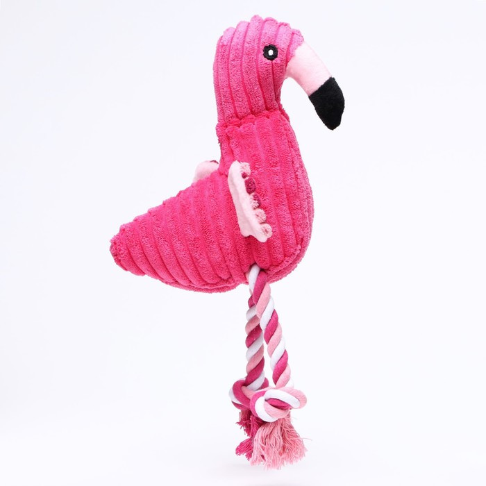 Игрушка мягкая для собак "Фламинго" с пищалкой и канатом, 37 х 16 см, розовая - фото 2 - id-p199400275