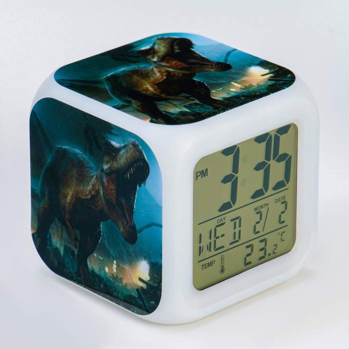 Часы электронные настольные "Динозавр", подсветка, будильник, термометр, календарь, 8 х 8 см - фото 1 - id-p199418681