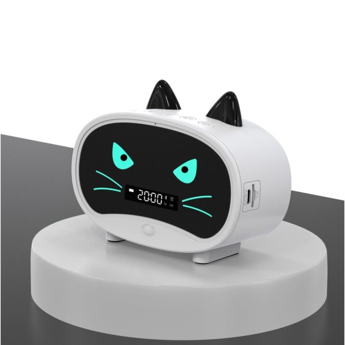 Часы электронные настольные "Кошка", белая индикация, с колонкой, 9.5 х 11.5 х 4.5 см - фото 1 - id-p199418706