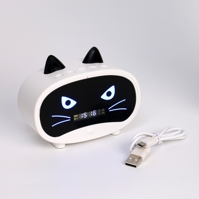 Часы электронные настольные "Кошка", белая индикация, с колонкой, 9.5 х 11.5 х 4.5 см - фото 5 - id-p199418706