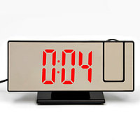 Часы настольные электронные с проекцией: будильник, термометр, календарь, USB, 18.5 x 7.5 см