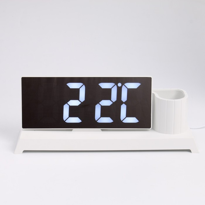 Часы настольные электронные, с карандашницей, белая индикация, 11 x 25 см, от USB - фото 2 - id-p199418713