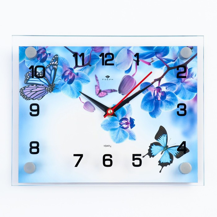 Часы-картина настенные, серия: Интерьер, "Фиолетовые Орхидеи и бабочки", 20 х 26 см - фото 1 - id-p199417811