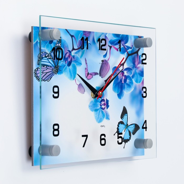 Часы-картина настенные, серия: Интерьер, "Фиолетовые Орхидеи и бабочки", 20 х 26 см - фото 2 - id-p199417811