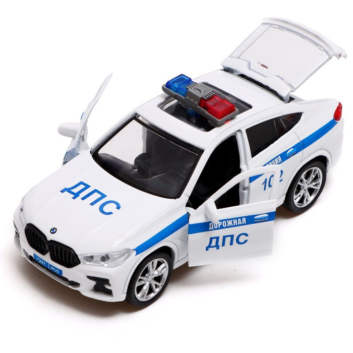 Машина металлическая «BMW X6 полиция», 12 см, двери, багаж, инерция, цвет белый - фото 4 - id-p199392649