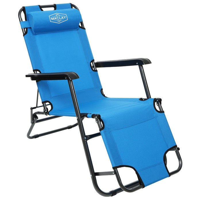Кресло-шезлонг туристическое, с подголовником, р. 153 х 60 х 79 см, до 100 кг, цвет голубой - фото 2 - id-p199440955