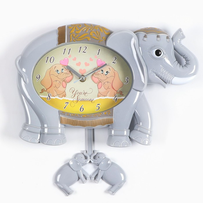 Часы настенные, серия: Детские, "Слоненок", дискретный ход, маятник, 24.5 х 36 х 5.5 см - фото 1 - id-p199416906