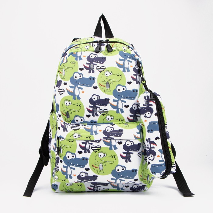 Рюкзак на молнии, наружный карман, пенал, цвет зелёный - фото 1 - id-p199429996