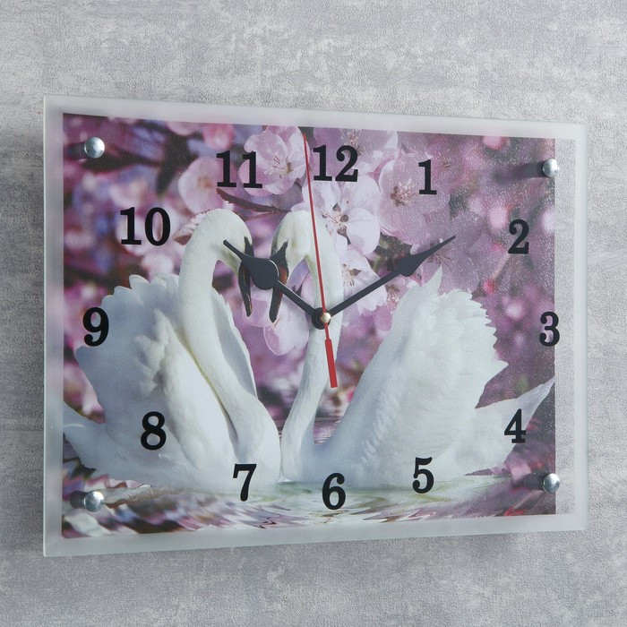Часы-картина настенные, серия: Животный мир, "Два лебедя, сиреневые цветы", 25х35 см - фото 2 - id-p199417952