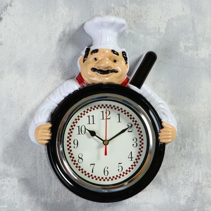 Часы настенные, серия: Кухня, "Повар со сковородой", дискретный ход, 26.5 х 20 см - фото 1 - id-p199417010