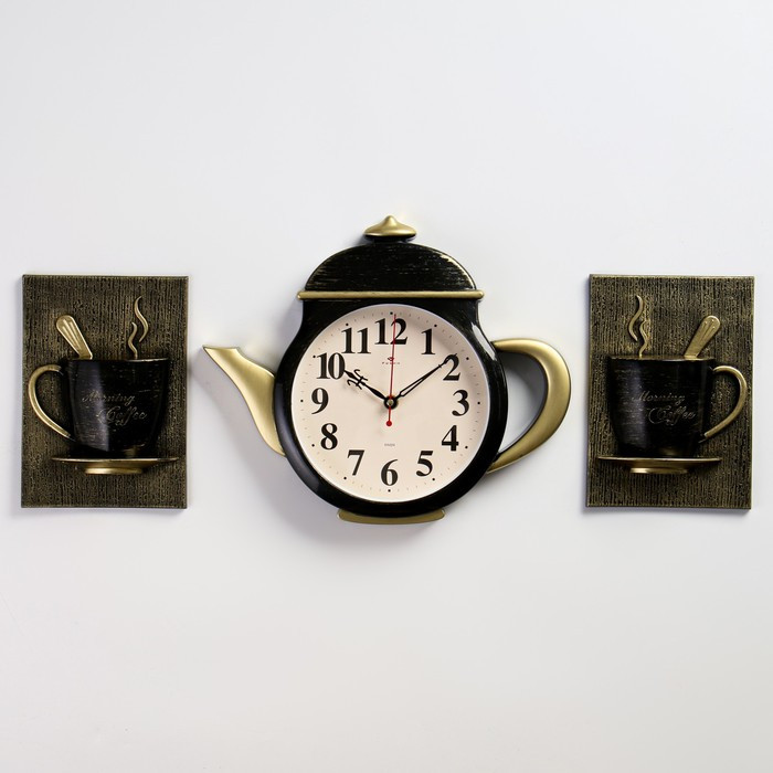 Часы настенные, серия: Кухня, "Чайник и две чашки", плавный ход, 29 х 34 см, d-18 см - фото 1 - id-p199417039