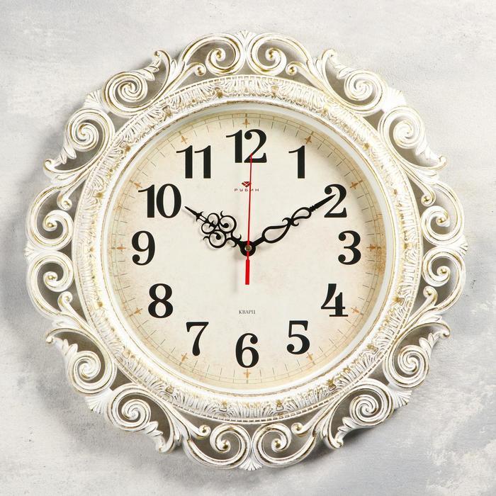 Часы настенные, серия: Интерьер, плавный ход, d=40.5 см, белые с золотом - фото 1 - id-p199417053