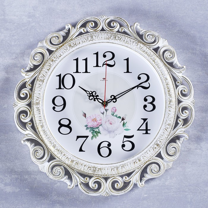 Часы настенные, серия: Цветы, "Хостон", плавный ход, d-40.5 см, белое золото - фото 1 - id-p199417054