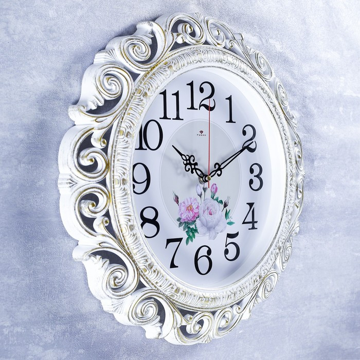 Часы настенные, серия: Цветы, "Хостон", плавный ход, d-40.5 см, белое золото - фото 2 - id-p199417054