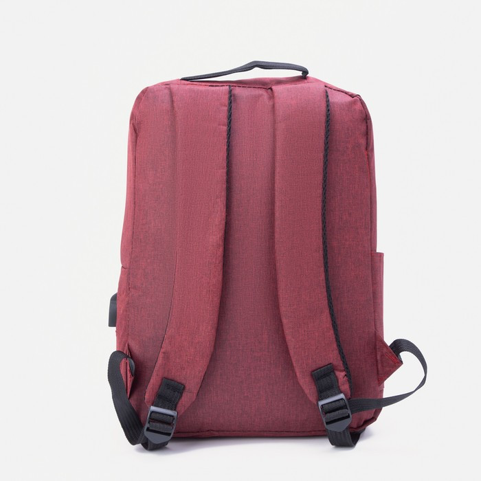 Рюкзак на молнии, 2 наружных кармана, с USB, цвет красный - фото 3 - id-p199430150